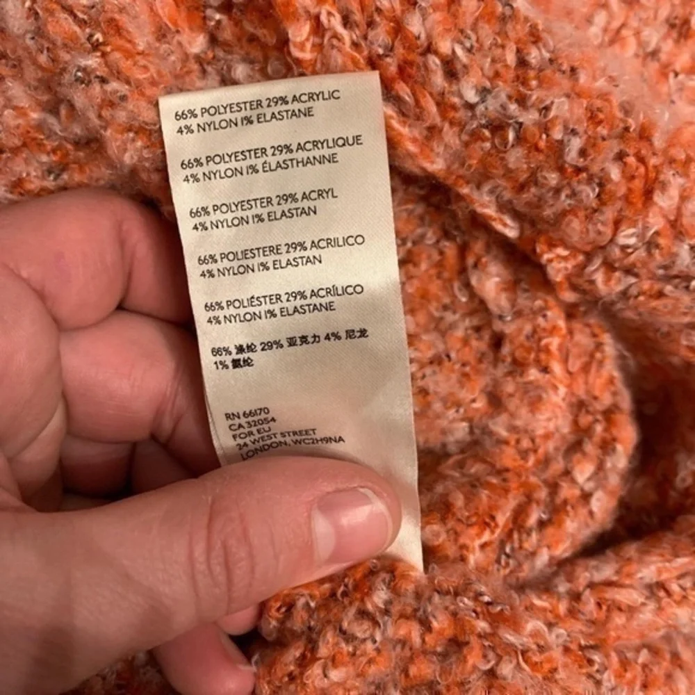 Free People BFF Cowl Neck Soft Knit Sweater | XS pink orange white turtleneck